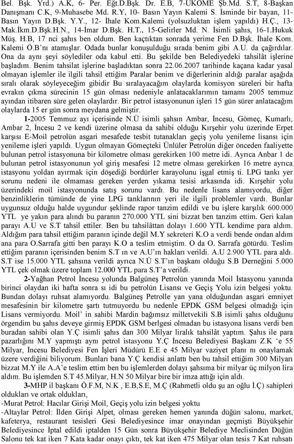 BĢk. Ġhale Kom. Kalemi Ö.B nı atamıģlar. Odada bunlar konuģulduğu sırada benim gibi A.U. da çağırdılar. Ona da aynı Ģeyi söylediler oda kabul etti.