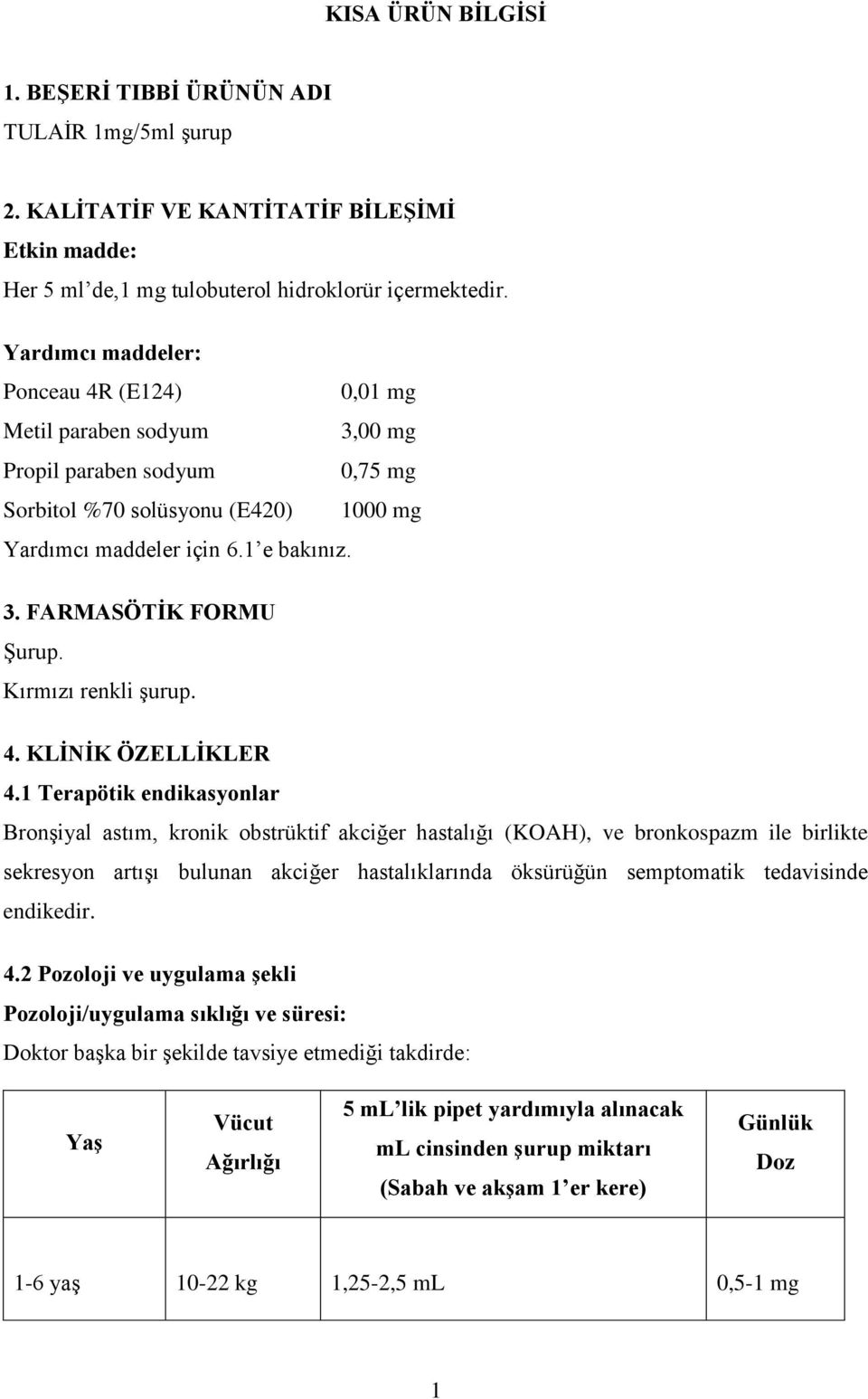 Kırmızı renkli şurup. 4. KLİNİK ÖZELLİKLER 4.