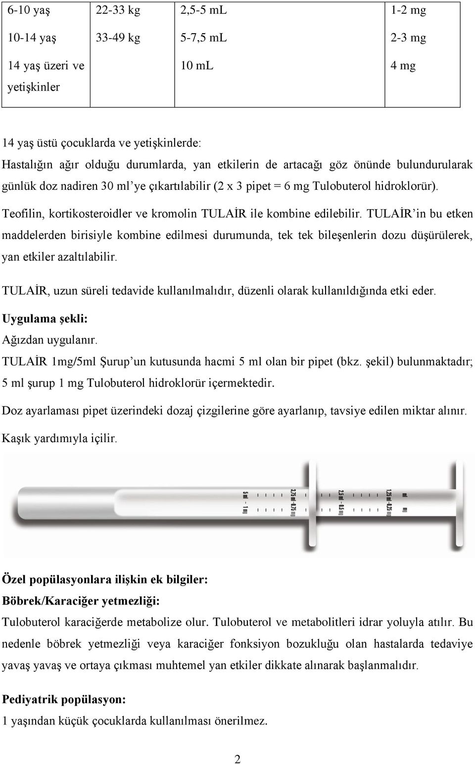 TULAİR in bu etken maddelerden birisiyle kombine edilmesi durumunda, tek tek bileşenlerin dozu düşürülerek, yan etkiler azaltılabilir.