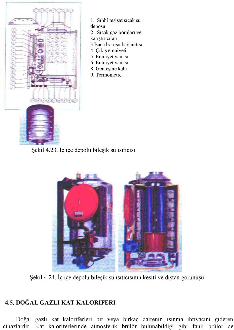 İç içe depolu bileşik su ısıtıcısının kesiti ve dıştan görünüşü 4.5.