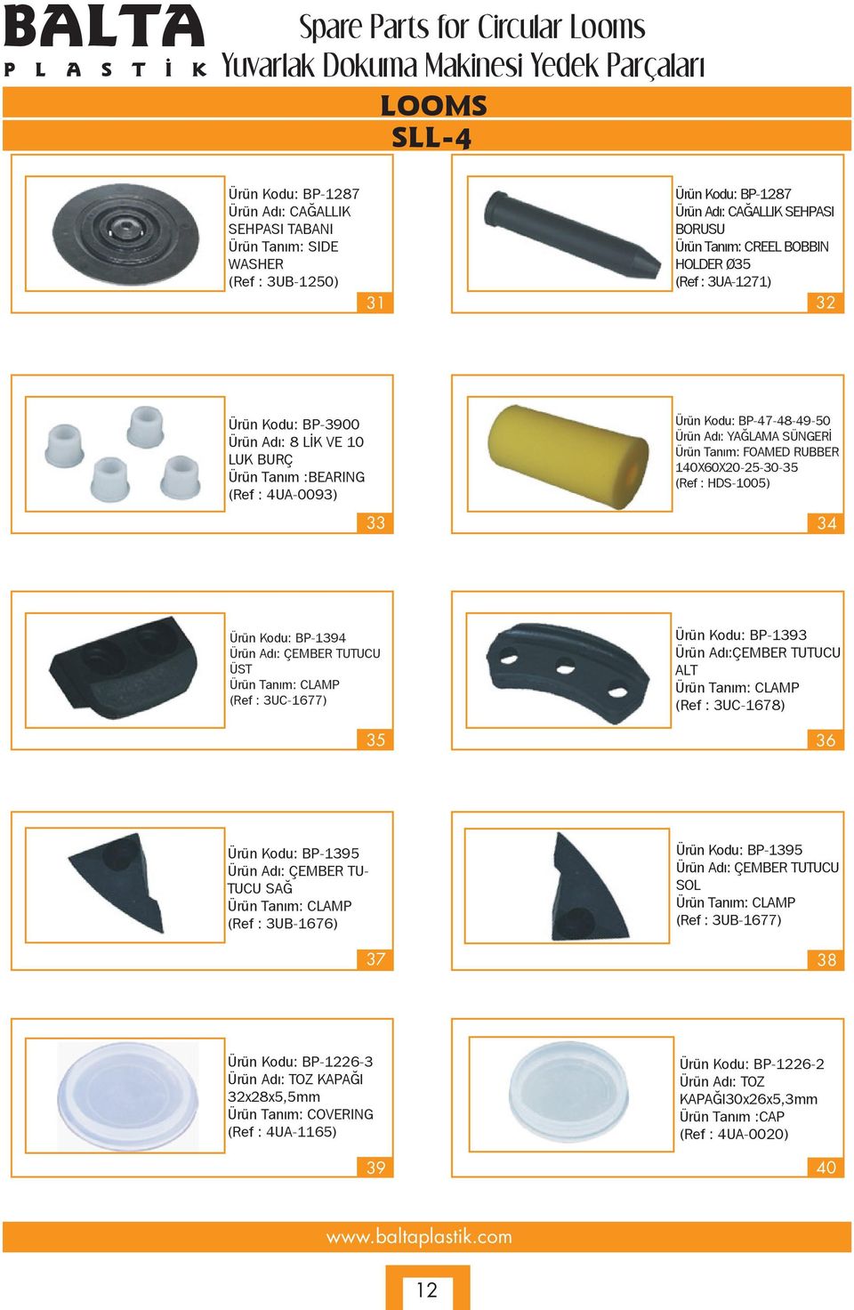 (Ref : HDS-1005) 34 Ürün Kodu: BP-1394 Ürün Adı: ÇEMBER TUTUCU ÜST Ürün Tanım: CLAMP (Ref : 3UC-1677) 35 Ürün Kodu: BP-1393 Ürün Adı:ÇEMBER TUTUCU ALT Ürün Tanım: CLAMP (Ref : 3UC-1678) 36 Ürün Kodu: