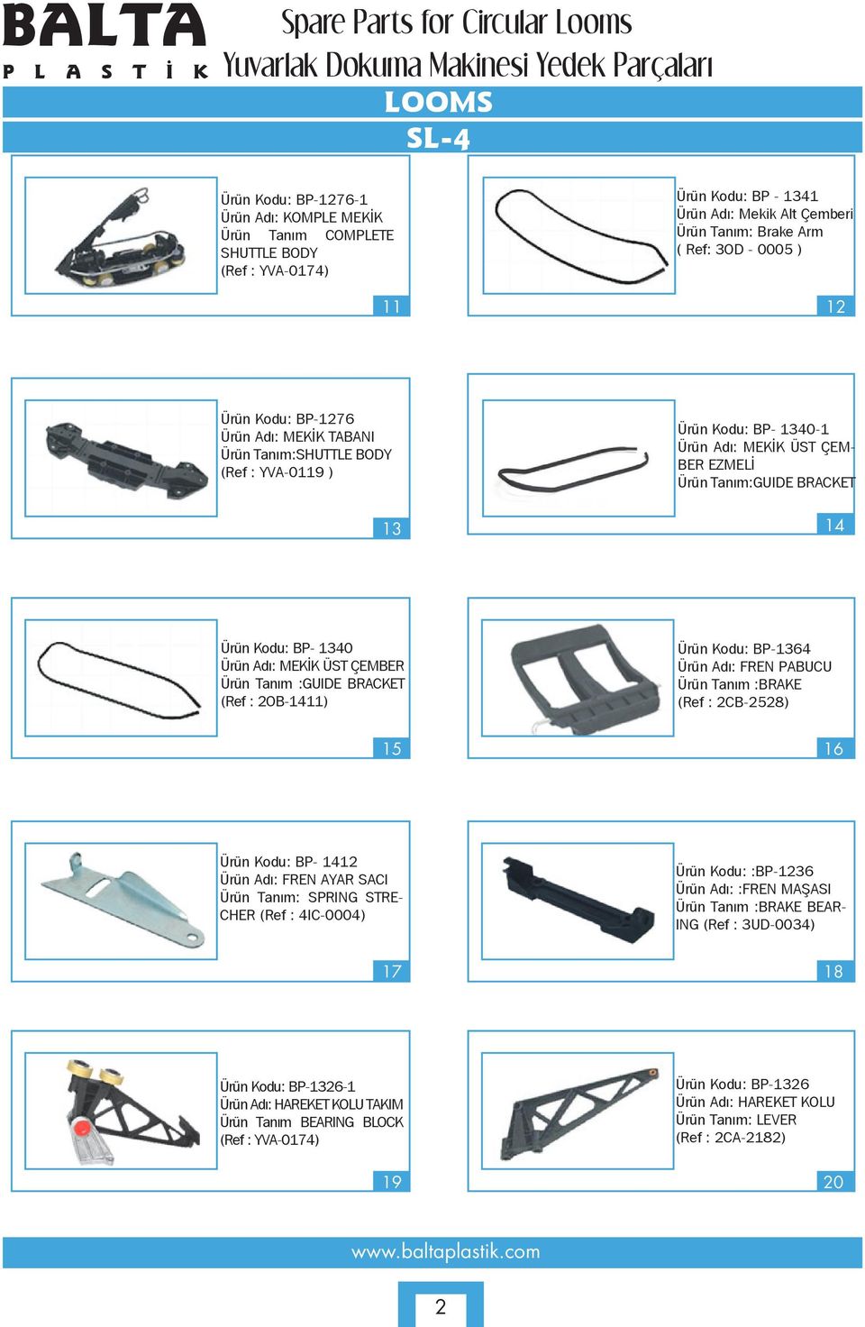 Adı: MEKİK ÜST ÇEMBER Ürün Tanım :GUIDE BRACKET (Ref : 2OB-1411) Ürün Kodu: BP-1364 Ürün Adı: FREN PABUCU Ürün Tanım :BRAKE (Ref : 2CB-2528) 15 16 Ürün Kodu: BP- 1412 Ürün Adı: FREN AYAR SACI Ürün