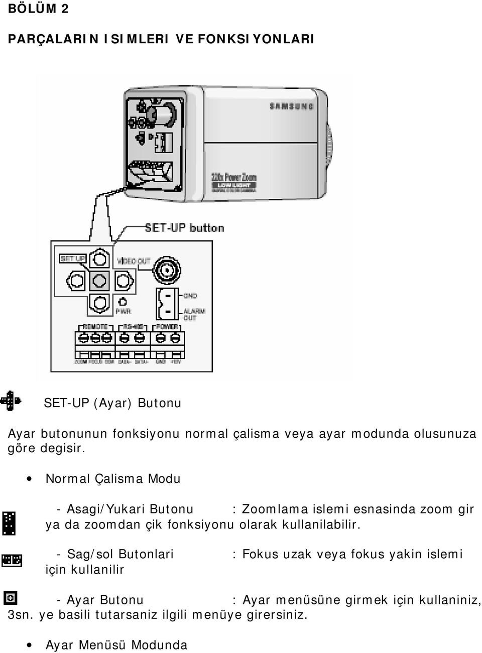 Normal Çalisma Modu - Asagi/Yukari Butonu : Zoomlama islemi esnasinda zoom gir ya da zoomdan çik fonksiyonu olarak