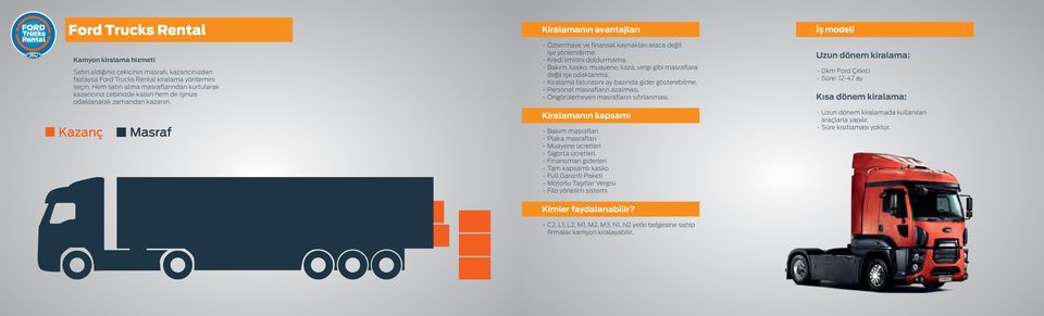 Kredi limitini doldurmama. Bakım, kasko, muayene, kaza, vergi gibi masraflara değil işe odaklanma. Kiralama faturasını ay bazında gider gösterebilme. Personel masrafların azalması.