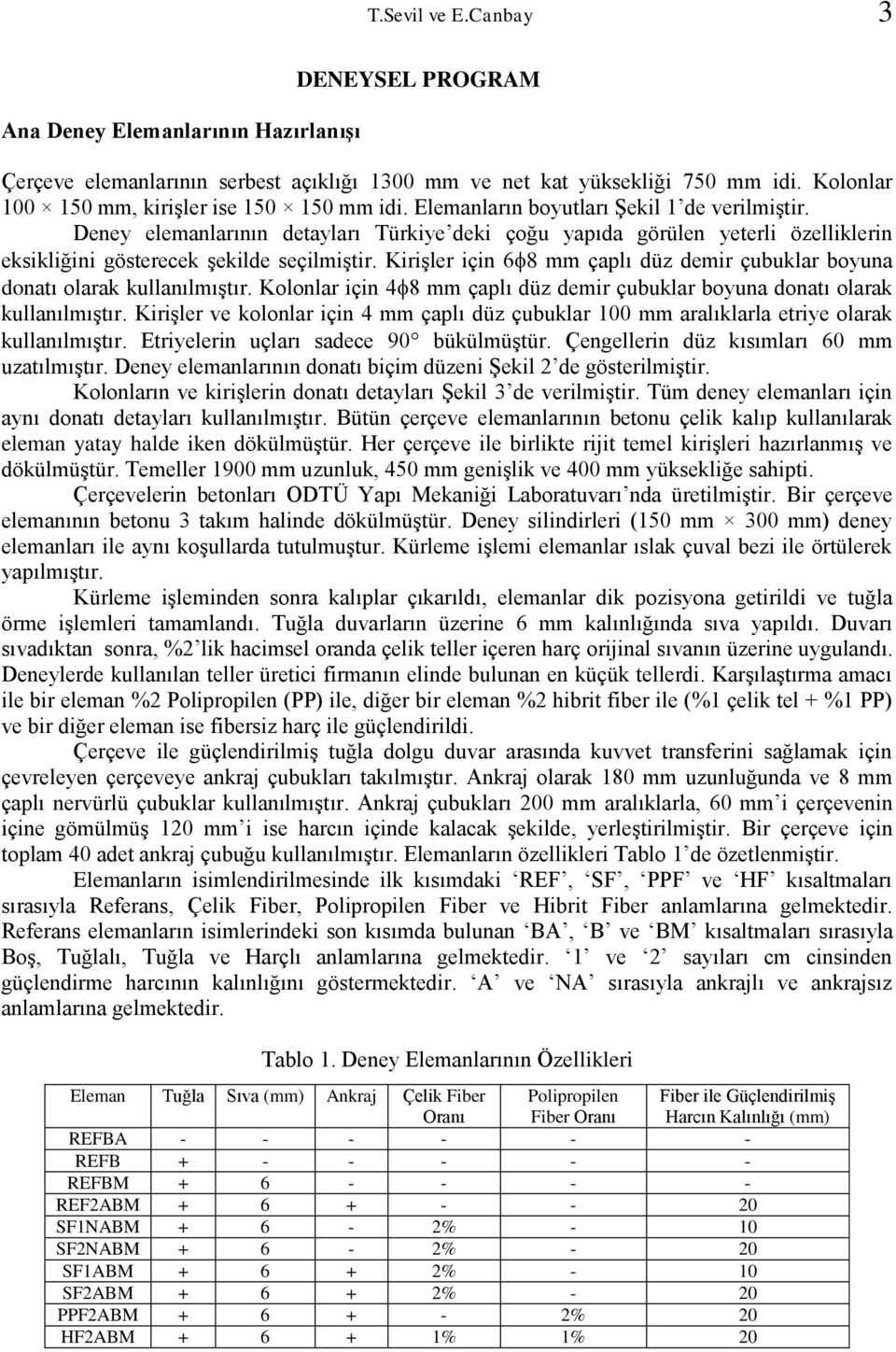 Deney elemanlarının detayları Türkiye deki çoğu yapıda görülen yeterli özelliklerin eksikliğini gösterecek şekilde seçilmiştir.