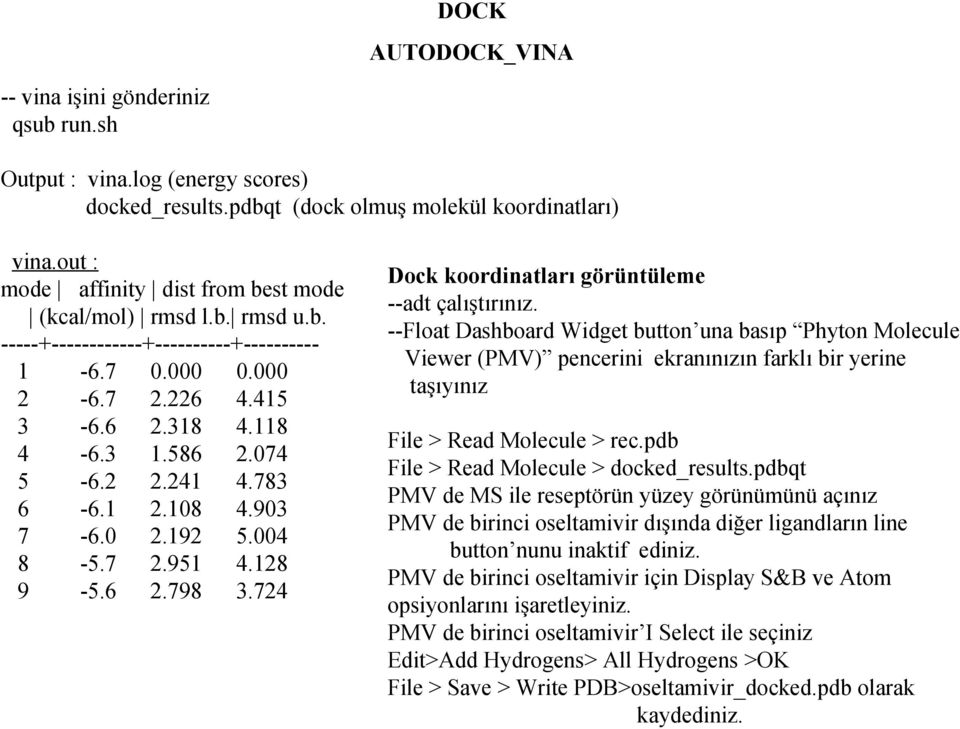 783 6-6.1 2.108 4.903 7-6.0 2.192 5.004 8-5.7 2.951 4.128 9-5.6 2.798 3.724 Dock koordinatları görüntüleme --adt çalıştırınız.