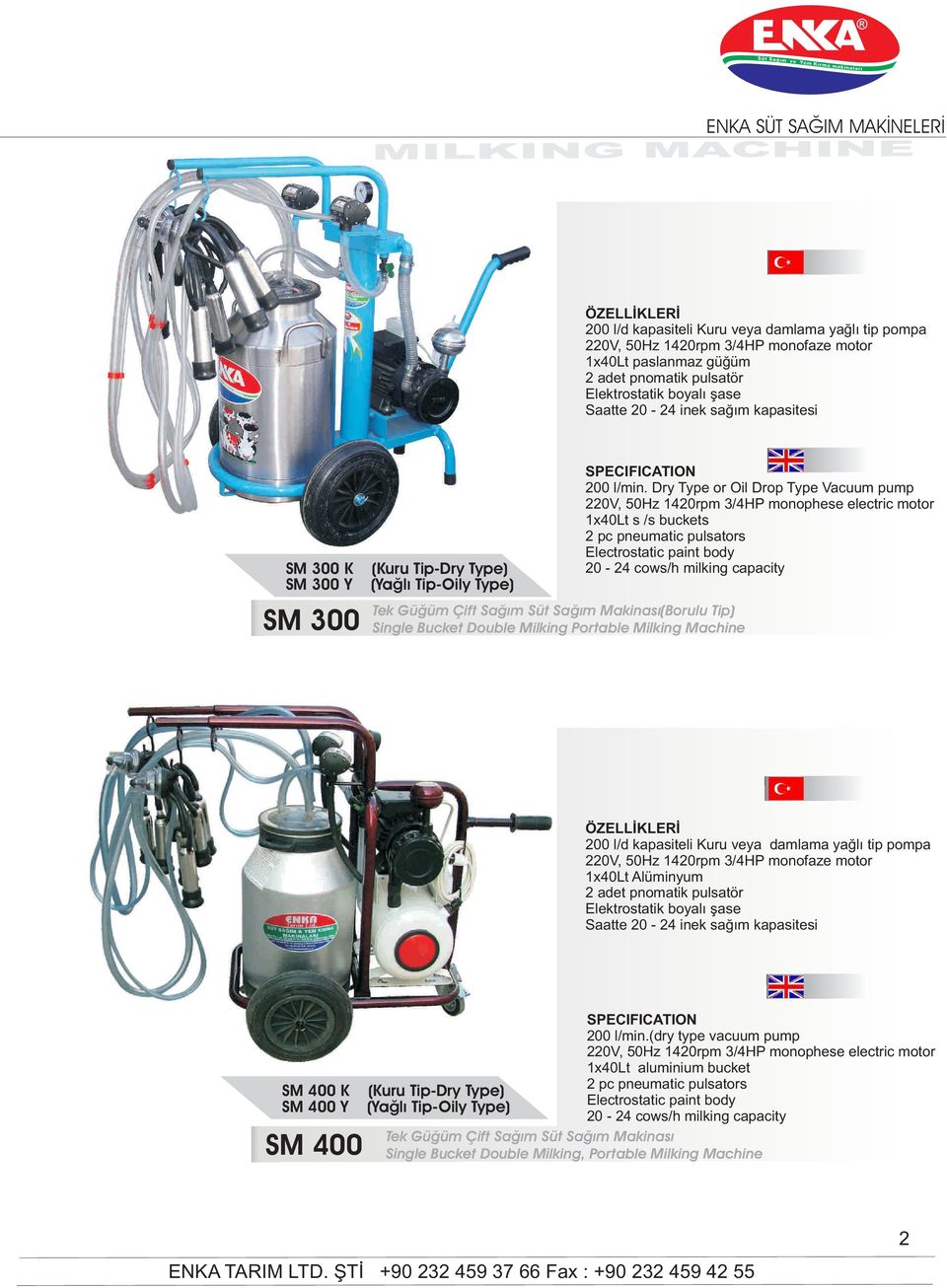 Dry Type or Oil Drop Type Vacuum pump 1x40Lt s /s buckets 1x40Lt Alüminyum SM 400 K SM 400 Y SM 400 200