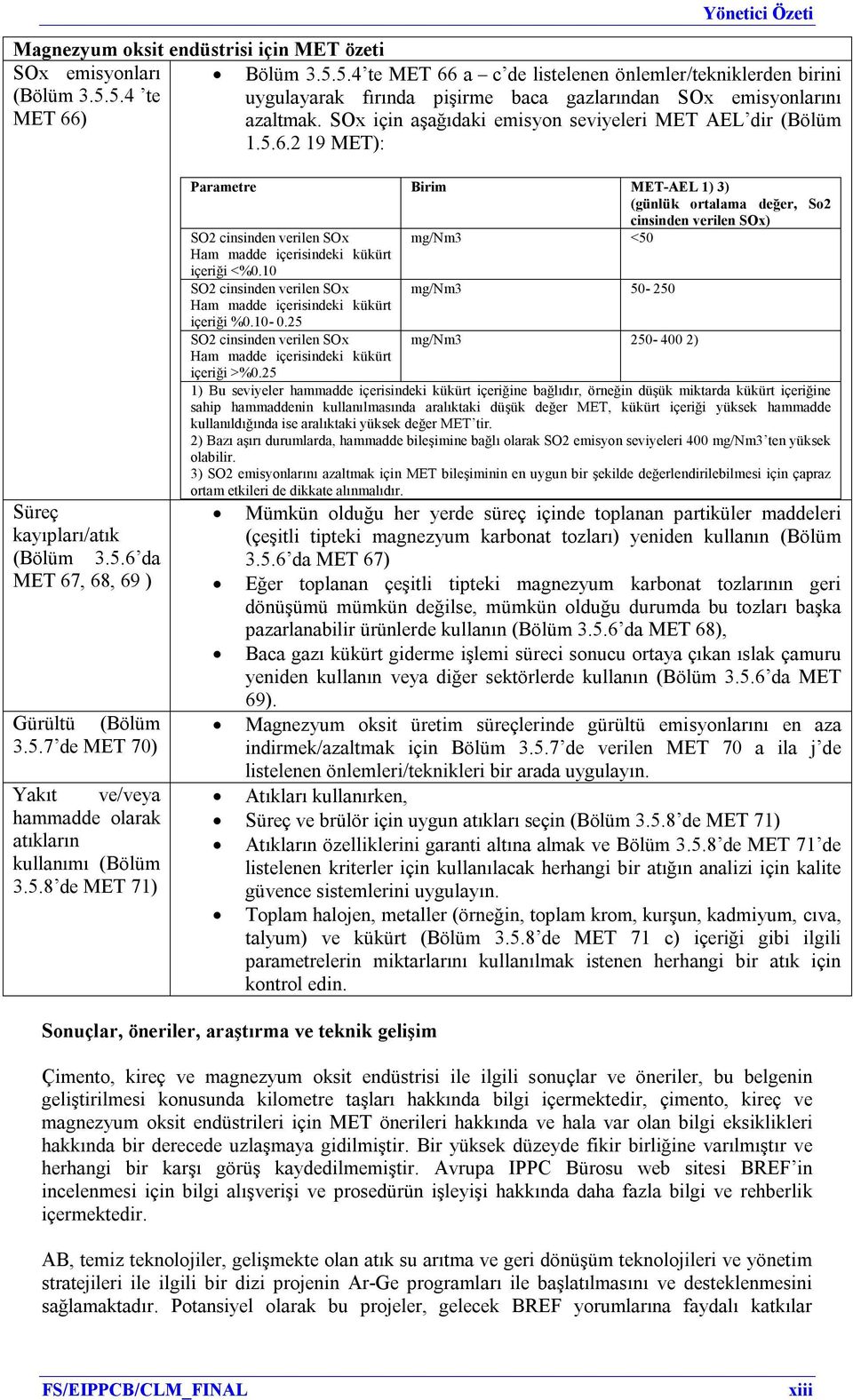 6.2 19 MET): Süreç kayıpları/atık 3.5.