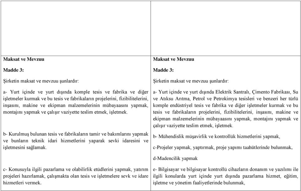 b- Kurulmuş bulunan tesis ve fabrikaların tamir ve bakımlarını yapmak ve bunların teknik idari hizmetlerini yaparak sevki idaresini ve işletmesini sağlamak.