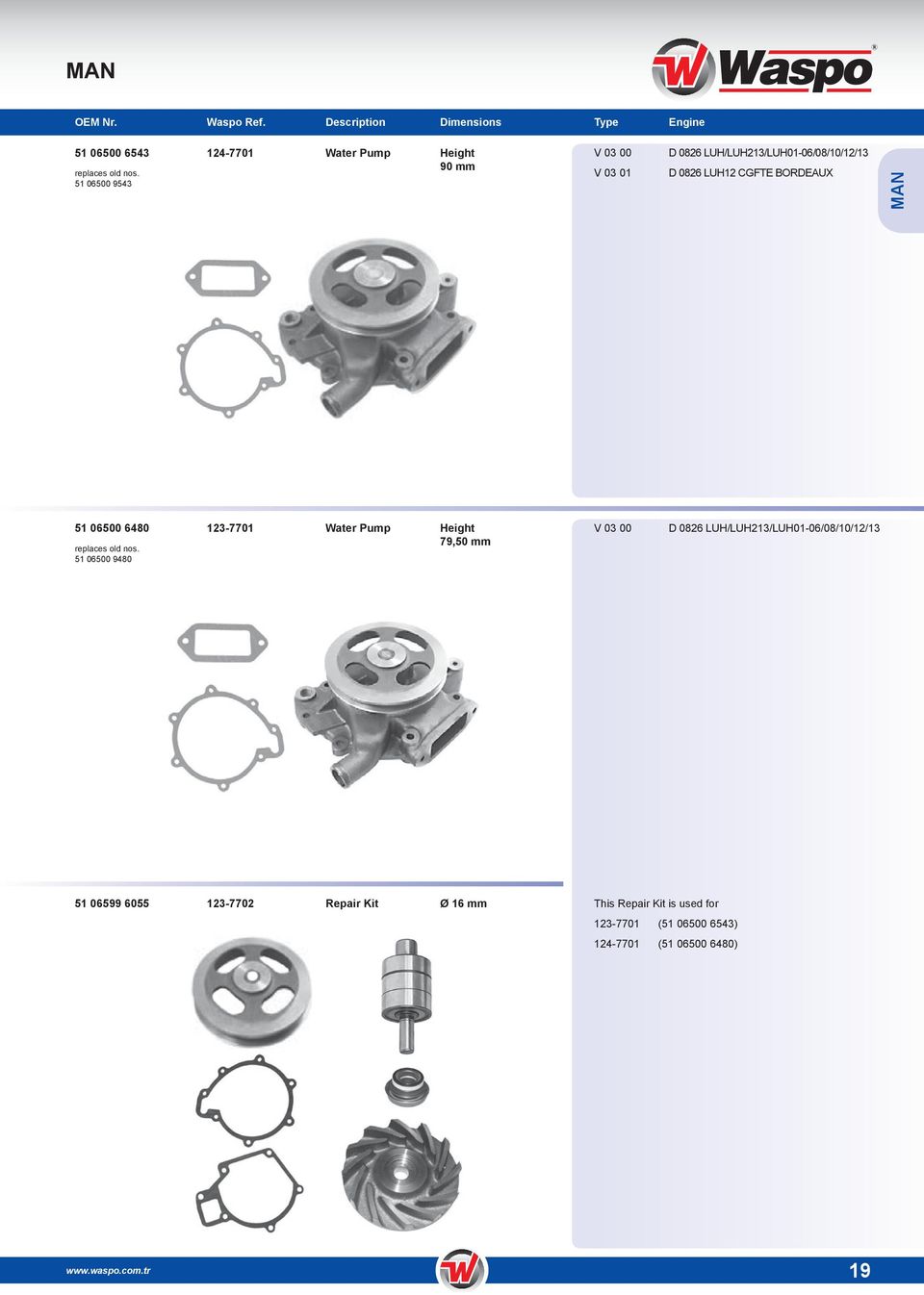 Water Pump Height 79,50 mm V 03 00 D 0826 LUH/LUH213/LUH01-06/08/10/12/13 51 06599 6055 123-7702