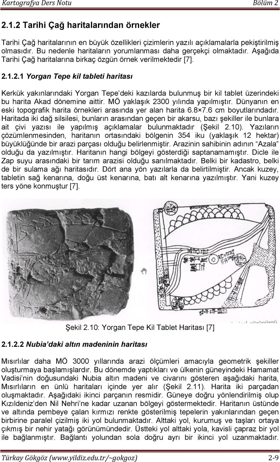 1.2.1 Yorgan Tepe kil tableti haritası Kerkük yakınlarındaki Yorgan Tepe deki kazılarda bulunmuş bir kil tablet üzerindeki bu harita Akad dönemine aittir. MÖ yaklaşık 2300 yılında yapılmıştır.