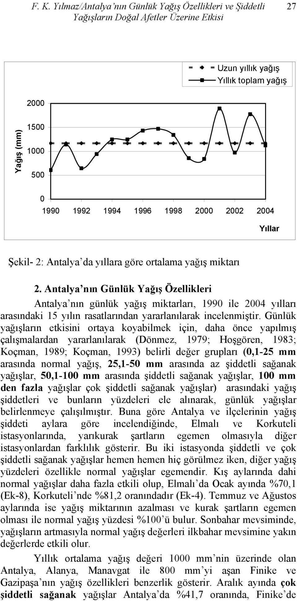 Antalya nın Günlük Yağış Özellikleri Antalya nın günlük yağış miktarları, 1990 ile 2004 yılları arasındaki 15 yılın rasatlarından yararlanılarak incelenmiştir.