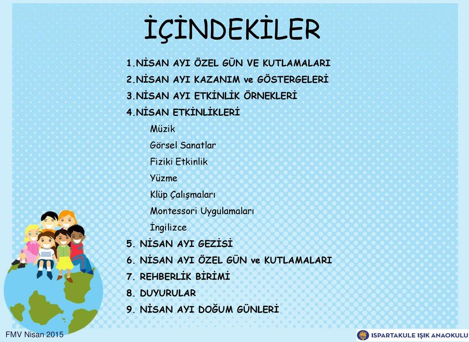 NİSAN ETKİNLİKLERİ Müzik Görsel Sanatlar Fiziki Etkinlik Yüzme Klüp Çalışmaları