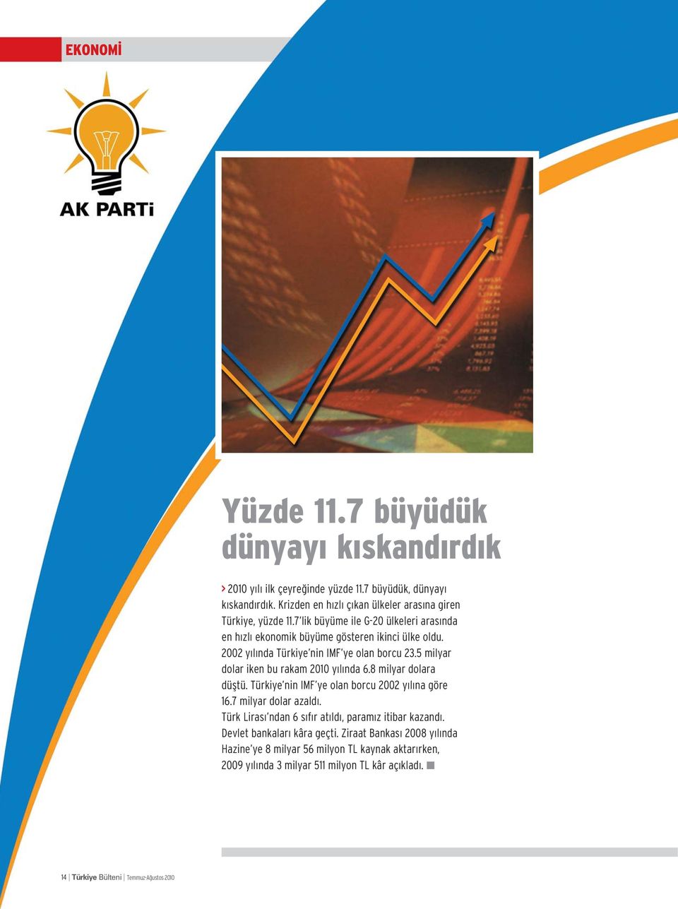 5 milyar dolar iken bu rakam 2010 y l nda 6.8 milyar dolara düfltü. Türkiye nin IMF ye olan borcu 2002 y l na göre 16.7 milyar dolar azald.