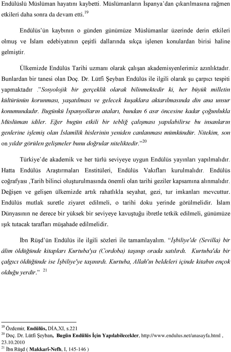 Ülkemizde Endülüs Tarihi uzmanı olarak çalışan akademisyenlerimiz azınlıktadır. Bunlardan bir tanesi olan Doç. Dr. Lütfi Şeyban Endülüs ile ilgili olarak şu çarpıcı tespiti yapmaktadır.