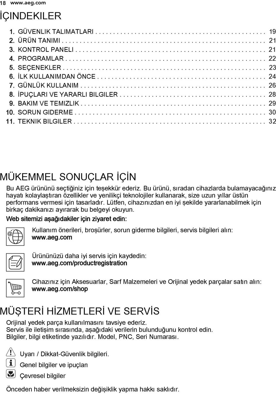 İLK KULLANIMDAN ÖNCE............................................... 24 7. GÜNLÜK KULLANIM.................................................... 26 8. İPUÇLARI VE YARARLI BILGILER......................................... 28 9.