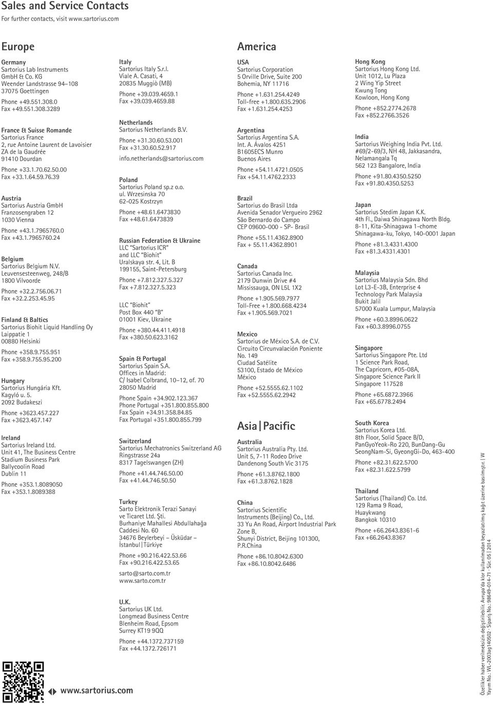 39 Austria Sartorius Austria GmbH Franzosengraben 12 1030 Vienna Phone +43.1.7965760.0 Fax +43.1.7965760.24 Belgium Sartorius Belgium N.V. Leuvensesteenweg, 248/B 1800 Vilvoorde Phone +32.2.756.06.