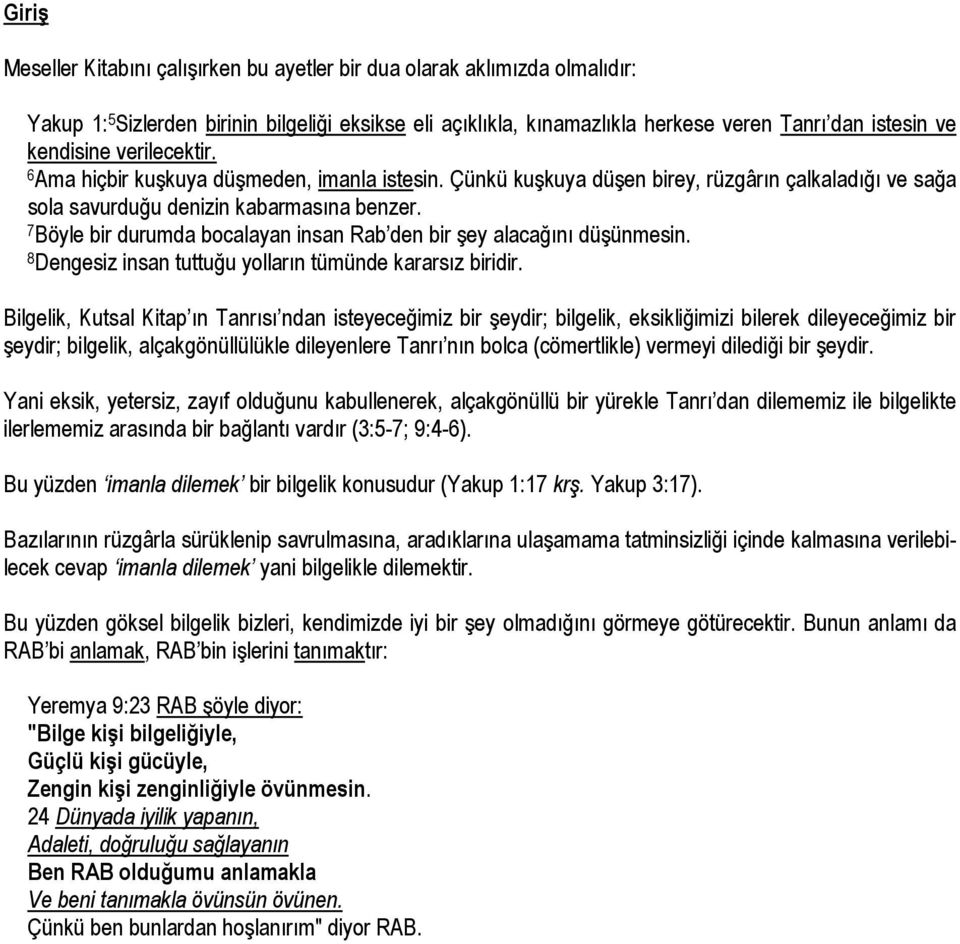 7 Böyle bir durumda bocalayan insan Rab den bir şey alacağını düşünmesin. 8 Dengesiz insan tuttuğu yolların tümünde kararsız biridir.