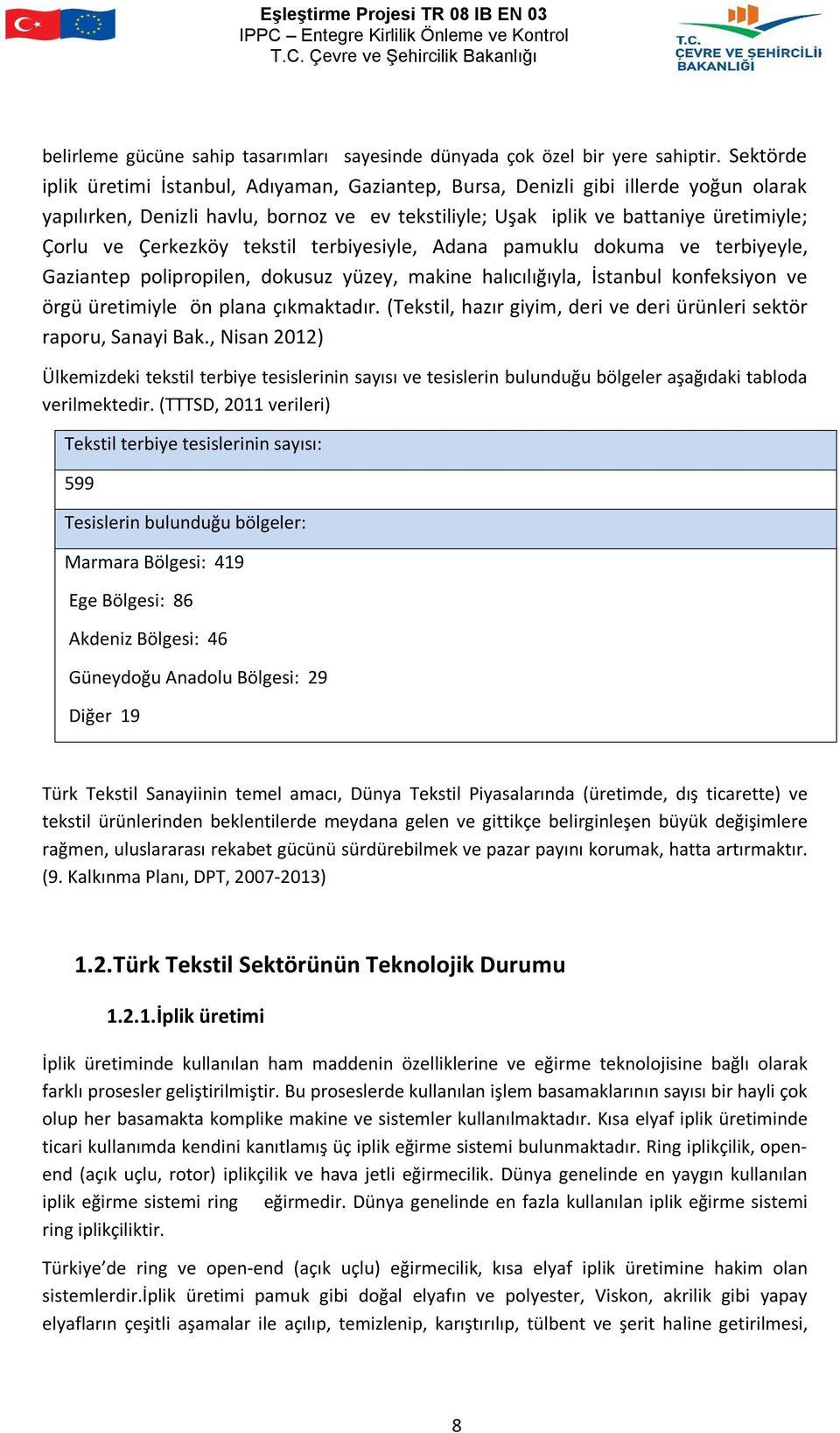 Çerkezköy tekstil terbiyesiyle, Adana pamuklu dokuma ve terbiyeyle, Gaziantep polipropilen, dokusuz yüzey, makine halıcılığıyla, İstanbul konfeksiyon ve örgü üretimiyle ön plana çıkmaktadır.