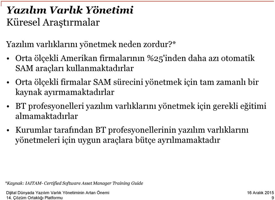 yönetmek için tam zamanlı bir kaynak ayırmamaktadırlar BT profesyonelleri yazılım varlıklarını yönetmek için gerekli eğitimi