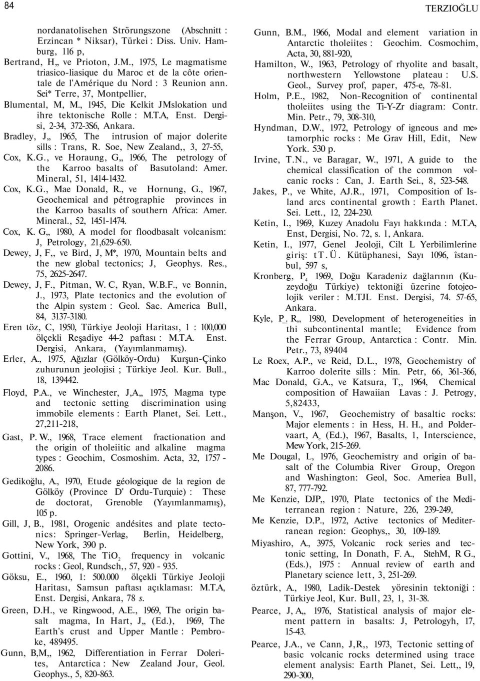 , 1945, Die Kelkit JMslokation und ihre tektonische Rolle : M.T.A, Enst. Dergisi, 2-34, 372-3S6, Ankara. Bradley, J 1965, The intrusion of major dolerite sills : Trans, R.