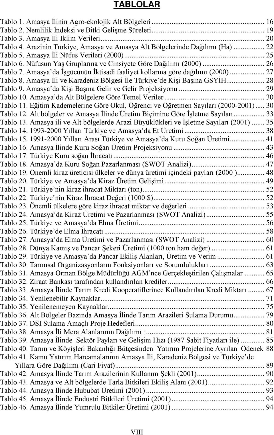 Amasya da İşgücünün İktisadi faaliyet kollarına göre dağılımı (2000)... 27 Tablo 8. Amasya İli ve Karadeniz Bölgesi İle Türkiye de Kişi Başına GSYİH... 28 Tablo 9.