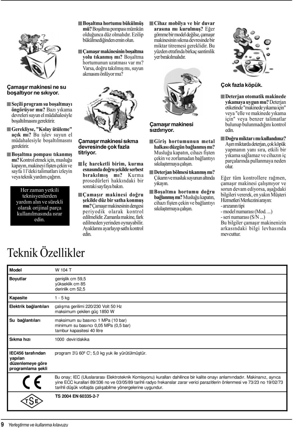 Bu yüzden etrafýnda birkaç santimlik yer býrakýlmalýdýr. Çamaþýr makinesi ne su boþaltýyor ne sýkýyor. Seçili program su boþaltmayý öngörüyor mu?