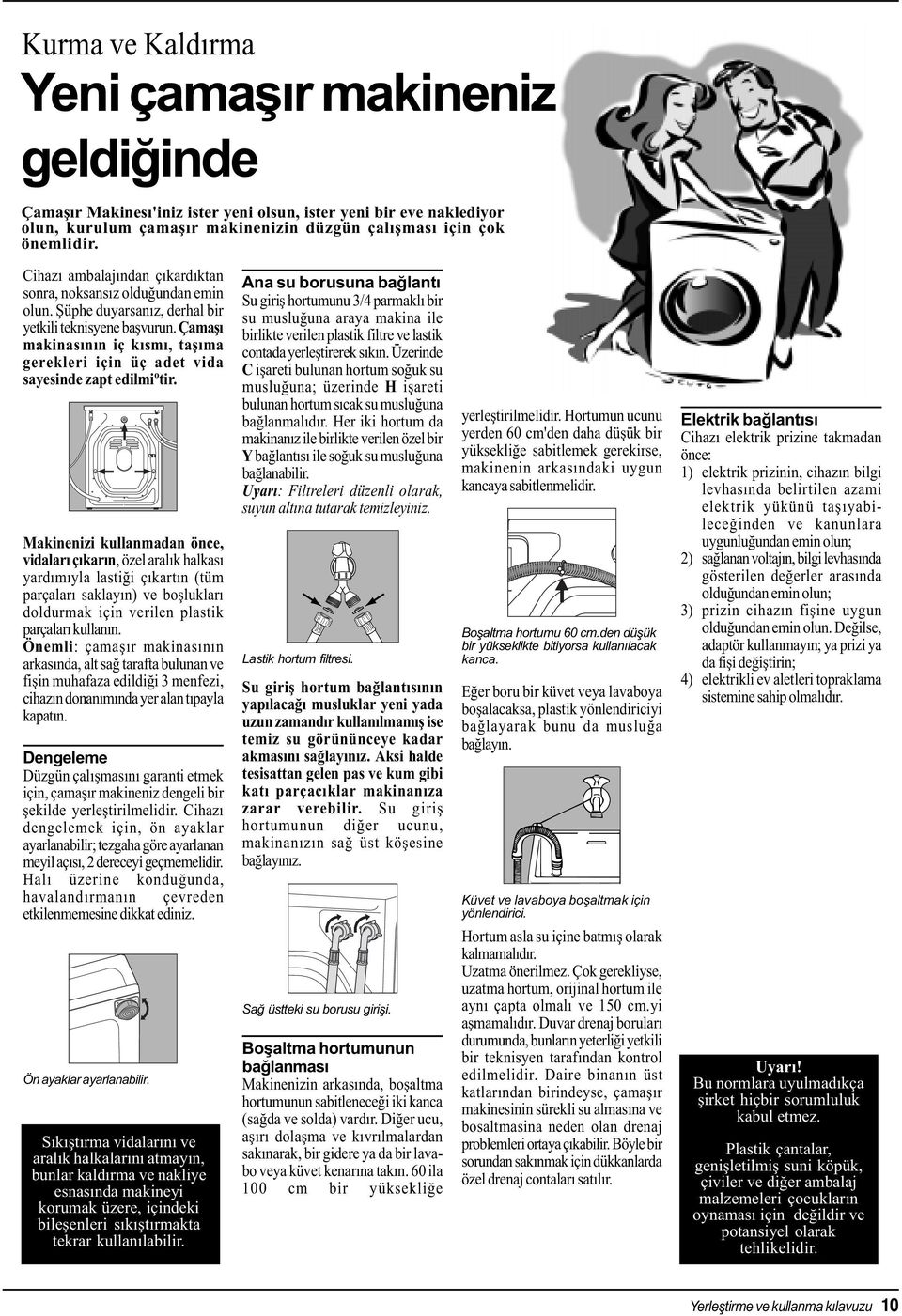 Çamaþý makinasýnýn iç kýsmý, taþýma gerekleri için üç adet vida sayesinde zapt edilmiºtir.