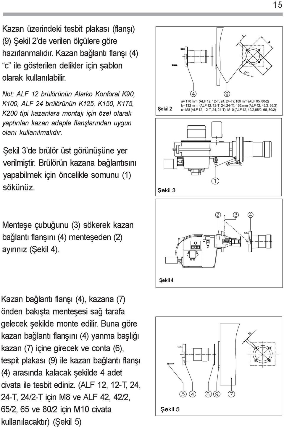 Þekil 3 de brülör üst görünüþüne yer verilmiþtir. Brülörün kazana baðlantýsýný yapabilmek için öncelikle somunu (1) sökünüz.