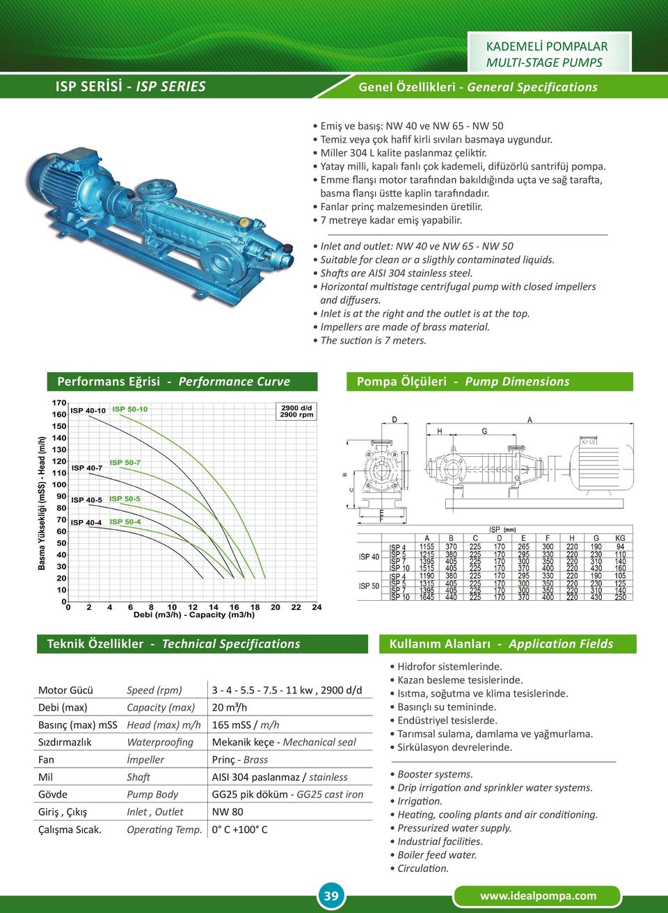 lar prinç malzemesinden üretilir. Inlet and outlet: NW 40 ve NW 65 - NW 50 Suitable for clean or a sligthly contaminated liquids. s are AISI 304 stainless steel.