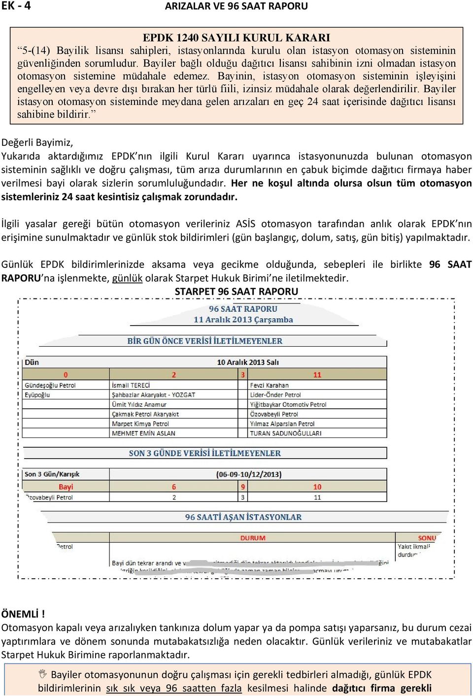 Bayinin, istasyon otomasyon sisteminin işleyişini engelleyen veya devre dışı bırakan her türlü fiili, izinsiz müdahale olarak değerlendirilir.