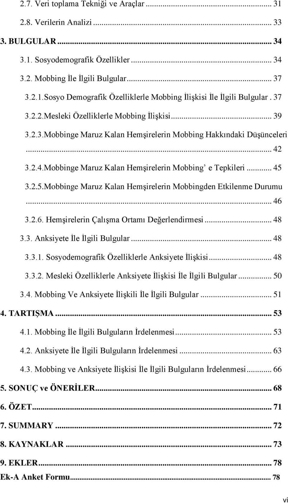 3.2.5.Mobbinge Maruz Kalan Hemşirelerin Mobbingden Etkilenme Durumu... 46 3.2.6. Hemşirelerin Çalışma Ortamı Değerlendirmesi... 48 3.3. Anksiyete İle İlgili Bulgular... 48 3.3.1.