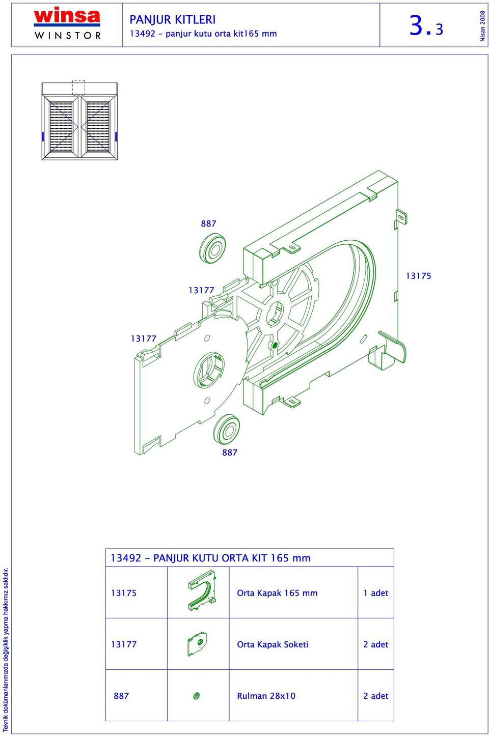 77 75 77 49 PANJUR KUTU ORTA KIT 65