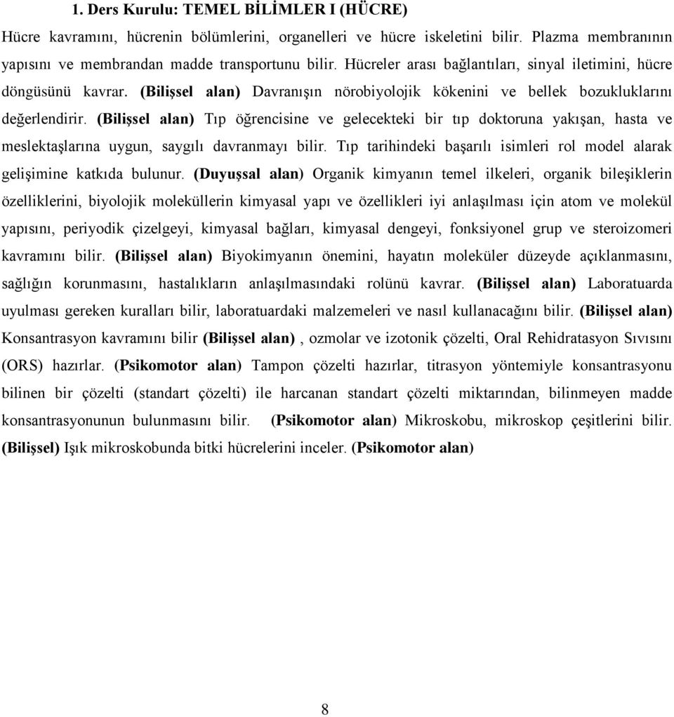 (Bilişsel alan) Tıp öğrencisine ve gelecekteki bir tıp doktoruna yakışan, hasta ve meslektaşlarına uygun, saygılı davranmayı bilir.