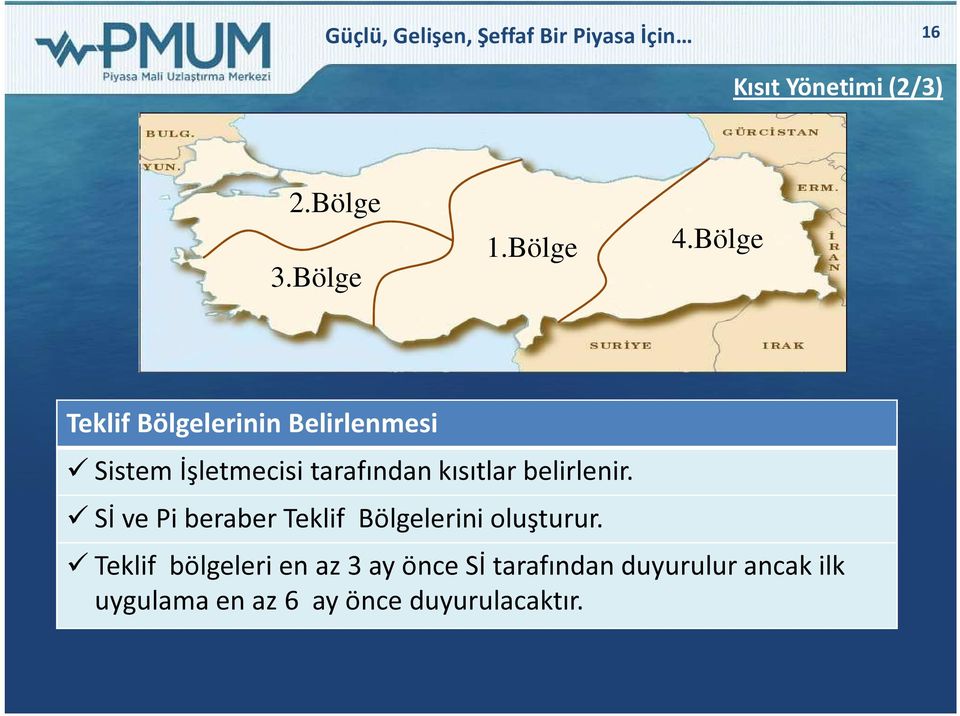 Bölge Teklif Bölgelerinin Belirlenmesi Sistem İşletmecisi tarafından kısıtlar