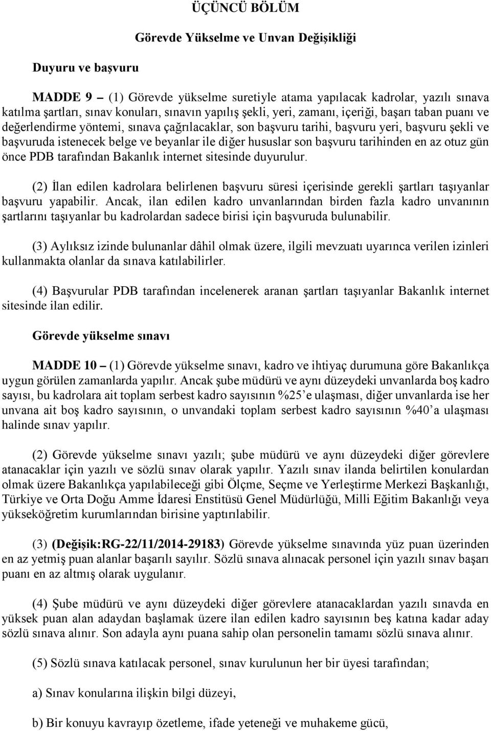 hususlar son başvuru tarihinden en az otuz gün önce PDB tarafından Bakanlık internet sitesinde duyurulur.