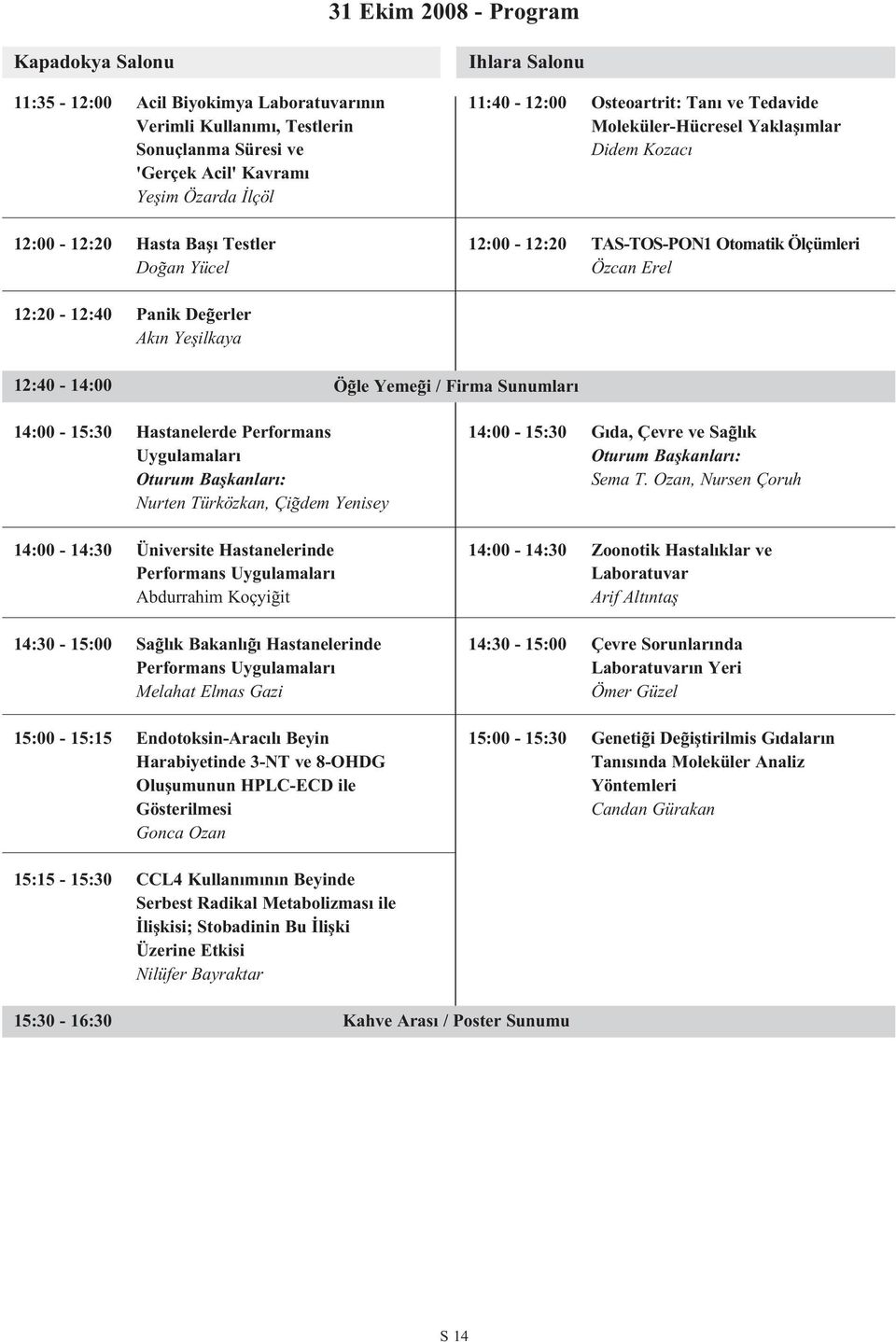 erler Ak n Yeflilkaya 12:40-14:00 Ö le Yeme i / Firma Sunumlar 14:00-15:30 Hastanelerde Performans Uygulamalar Oturum Baflkanlar : Nurten Türközkan, Çi dem Yenisey 14:00-14:30 Üniversite