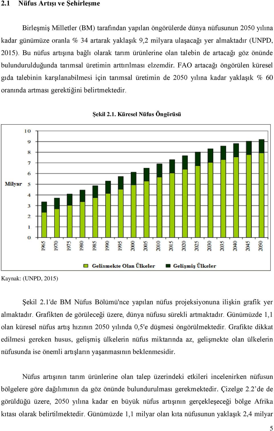 FAO artacağı öngörülen küresel gıda talebinin karşılanabilmesi için tarımsal üretimin de 2050 yılına kadar yaklaşık % 60 oranında artması gerektiğini belirtmektedir. Şekil 2.1.