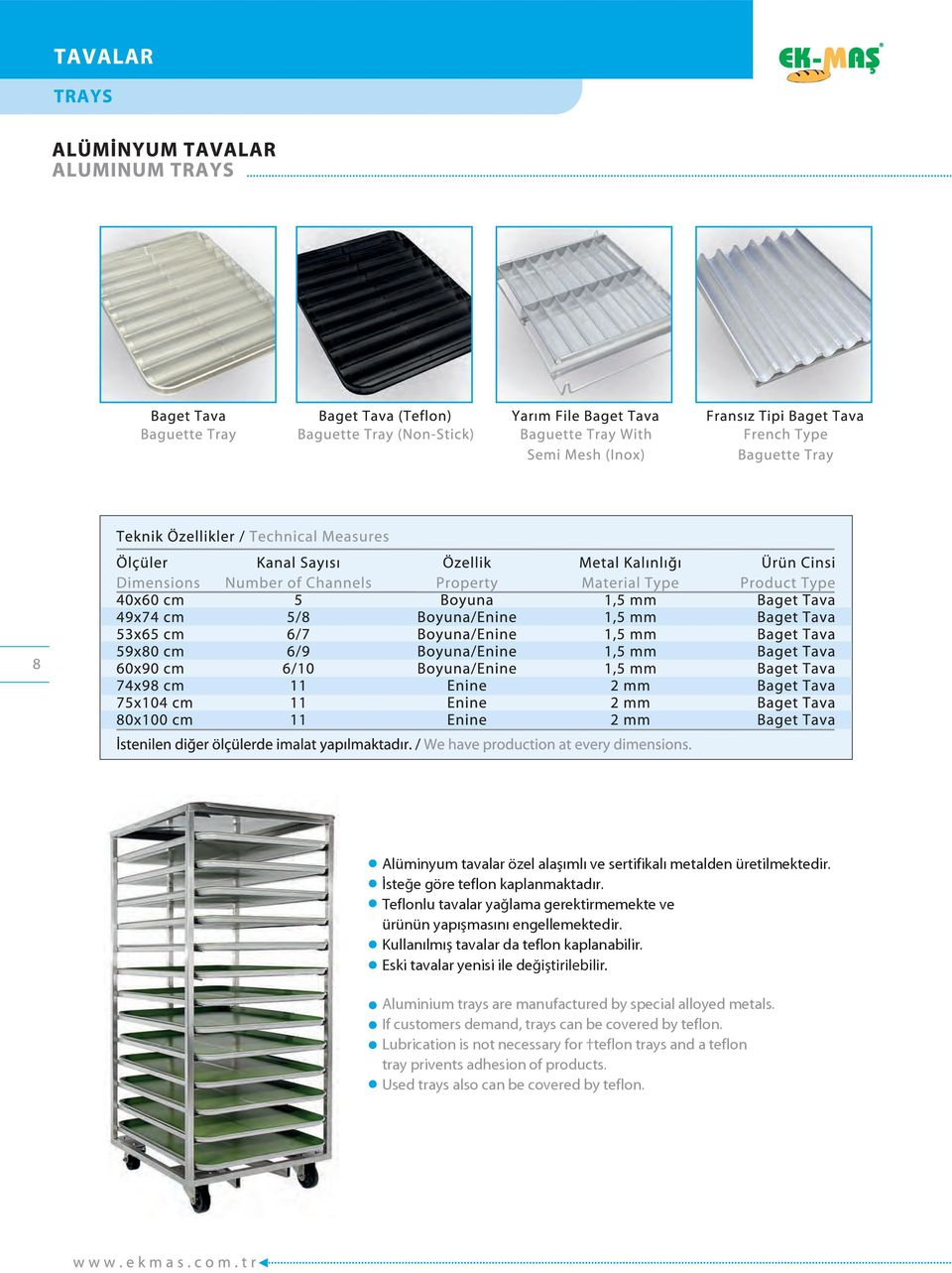 Eski tavalar yenisi ile değiştirilebilir. Aluminium trays are manufactured by special alloyed metals.