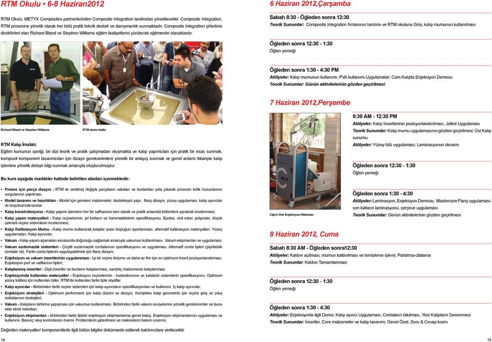 Composite Integration şirketinin direktörleri olan Richard Bland ve Stephen Williams eğitim faaliyetlerini yürütecek eğitmenler olacaklardır.