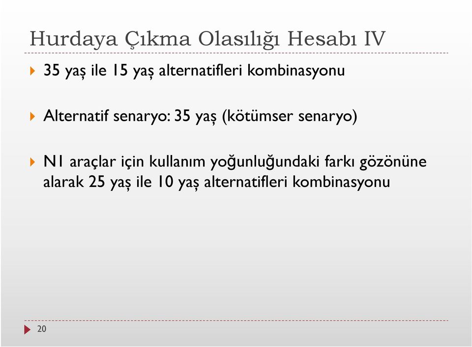 (kötümser senaryo) } N1 araçlar için kullanım yoğunluğundaki