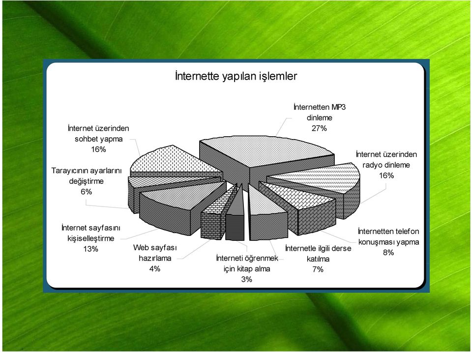 16% İnternet sayfasını kişiselleştirme 13% Web sayfası hazırlama 4% İnterneti