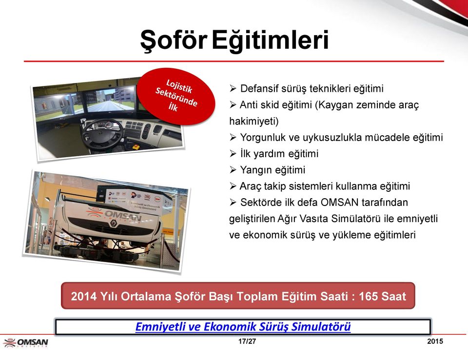 defa OMSAN tarafından geliştirilen Ağır Vasıta Simülatörü ile emniyetli ve ekonomik sürüş ve yükleme eğitimleri 2014