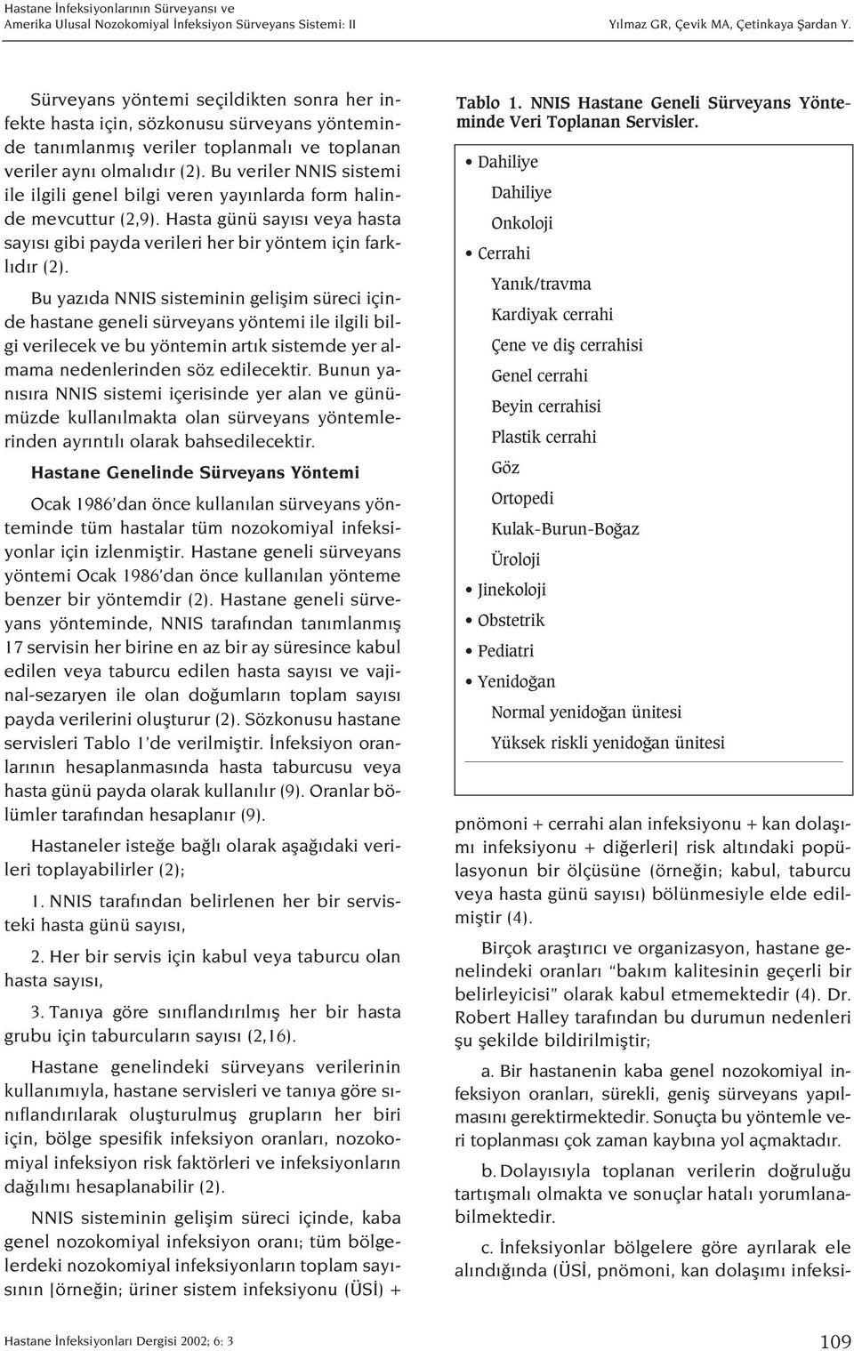 Bu veriler NNIS sistemi ile ilgili genel bilgi veren yay nlarda form halinde mevcuttur (2,9). Hasta günü say s veya hasta say s gibi payda verileri her bir yöntem için farkl d r (2).