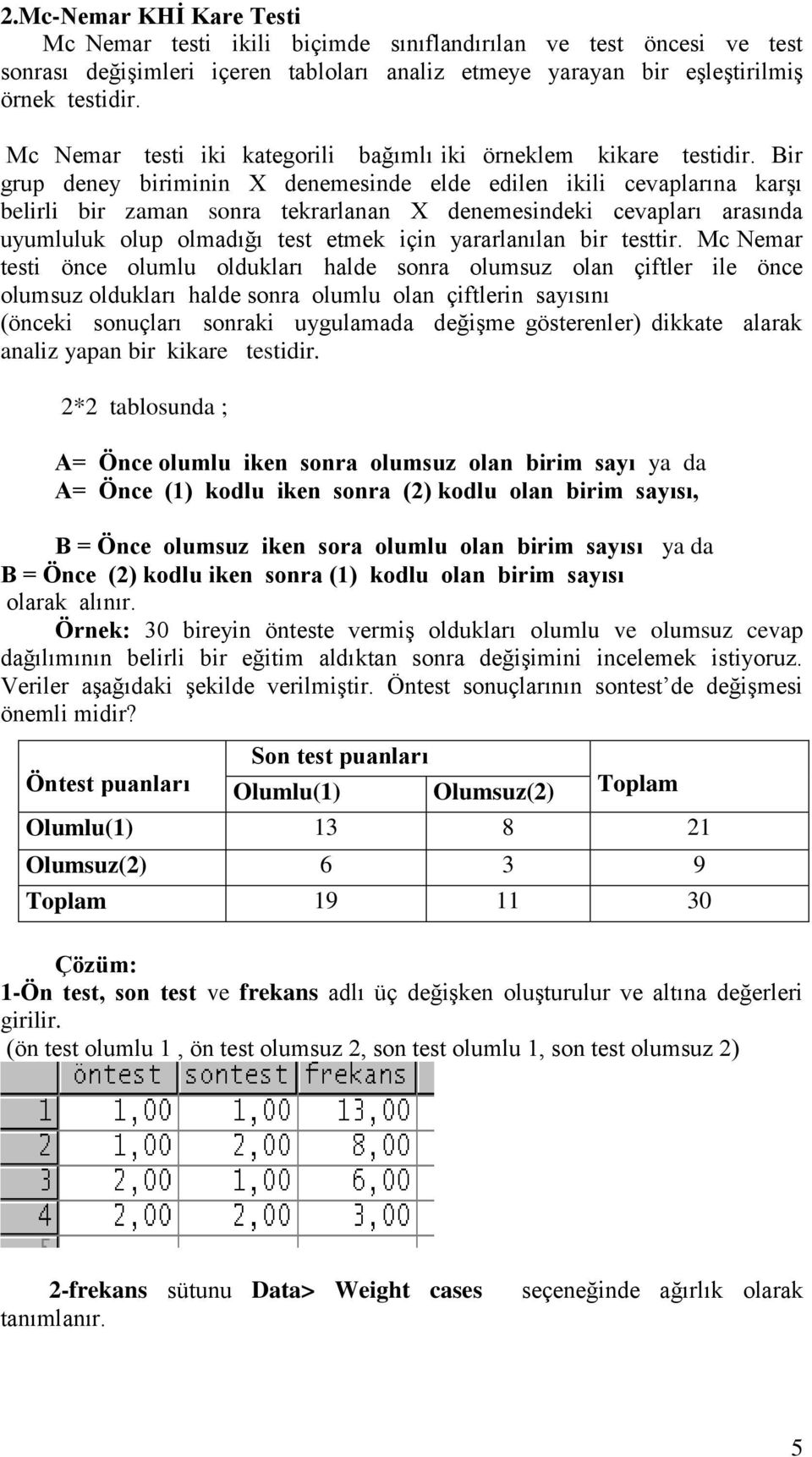 Bir grup deney biriminin X denemesinde elde edilen ikili cevaplarına karşı belirli bir zaman sonra tekrarlanan X denemesindeki cevapları arasında uyumluluk olup olmadığı test etmek için yararlanılan