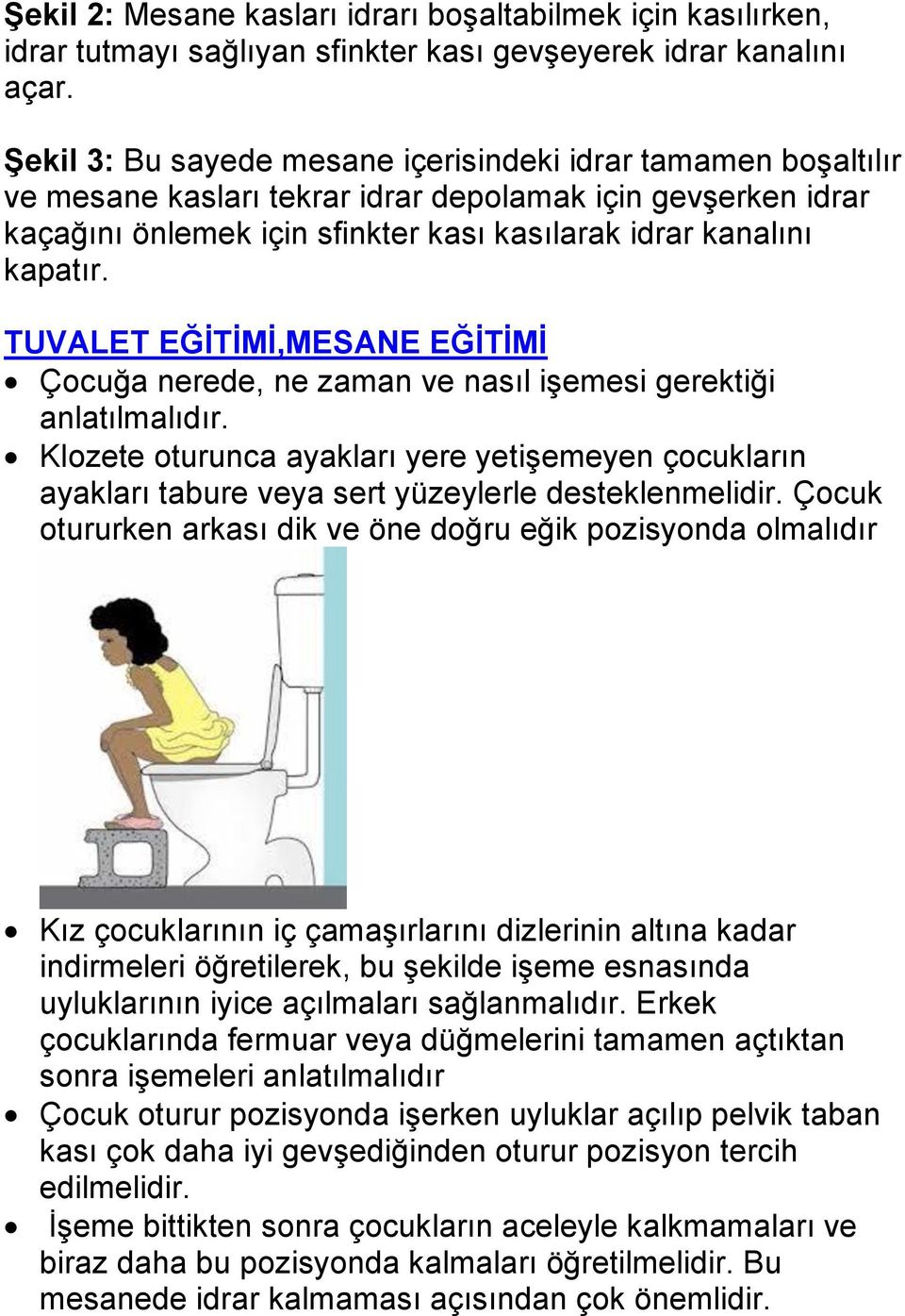 TUVALET EĞİTİMİ,MESANE EĞİTİMİ Çocuğa nerede, ne zaman ve nasıl işemesi gerektiği anlatılmalıdır.