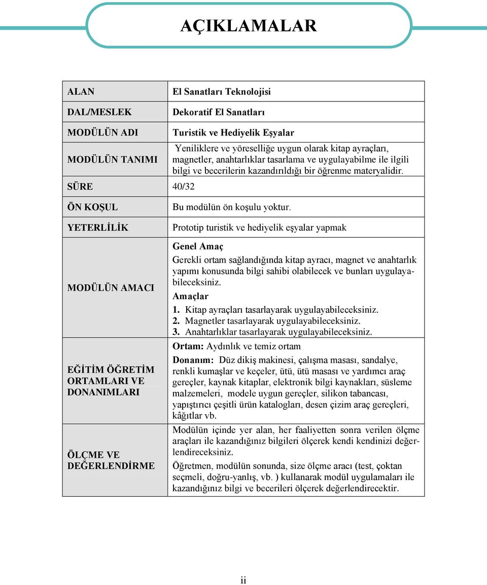 ÖN KOŞUL YETERLİLİK MODÜLÜN AMACI EĞİTİM ÖĞRETİM ORTAMLARI VE DONANIMLARI ÖLÇME VE DEĞERLENDİRME Bu modülün ön koşulu yoktur.