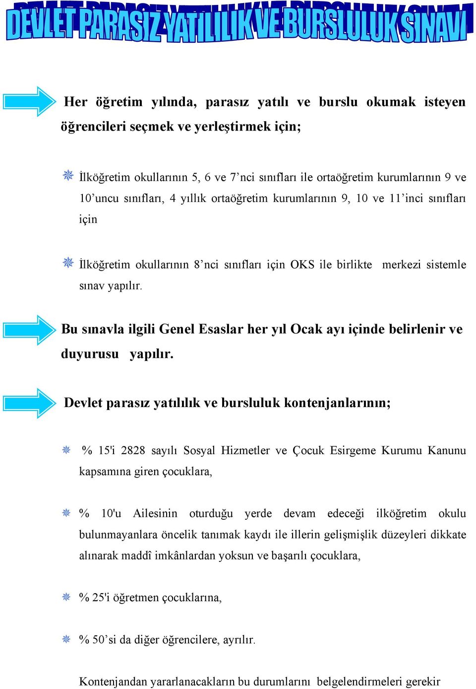 Bu sınavla ilgili Genel Esaslar her yıl Ocak ayı içinde belirlenir ve duyurusu yapılır.