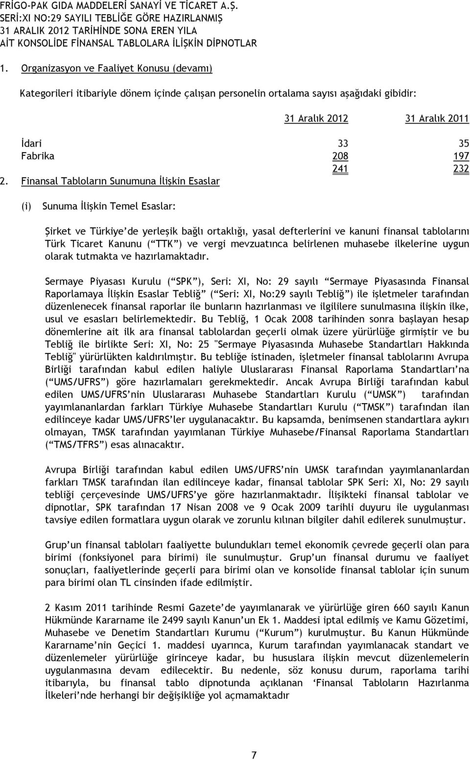 Finansal Tabloların Sunumuna İlişkin Esaslar (i) Sunuma İlişkin Temel Esaslar: Şirket ve Türkiye de yerleşik bağlı ortaklığı, yasal defterlerini ve kanuni finansal tablolarını Türk Ticaret Kanunu (