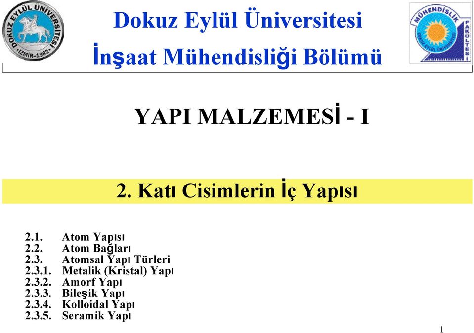 3. Atomsal Yapı Türleri 2.3.1. Metalik (Kristal) Yapı 2.3.2. Amorf Yapı 2.